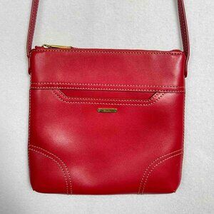 Lauren Ralph Lauren Red Leather Crossbody Bag / Purse